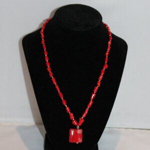 18" red coral necklace with chunky red coral pendant